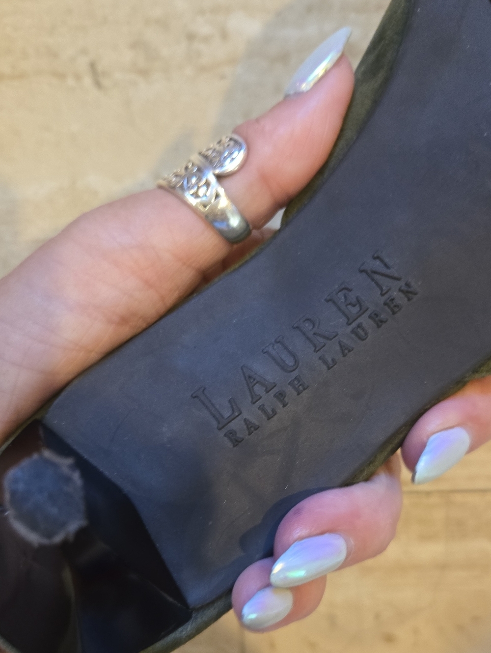 Lauren Ralph Lauren Olive Green Suede Mule Kitten Heels - Picture 6 of 12